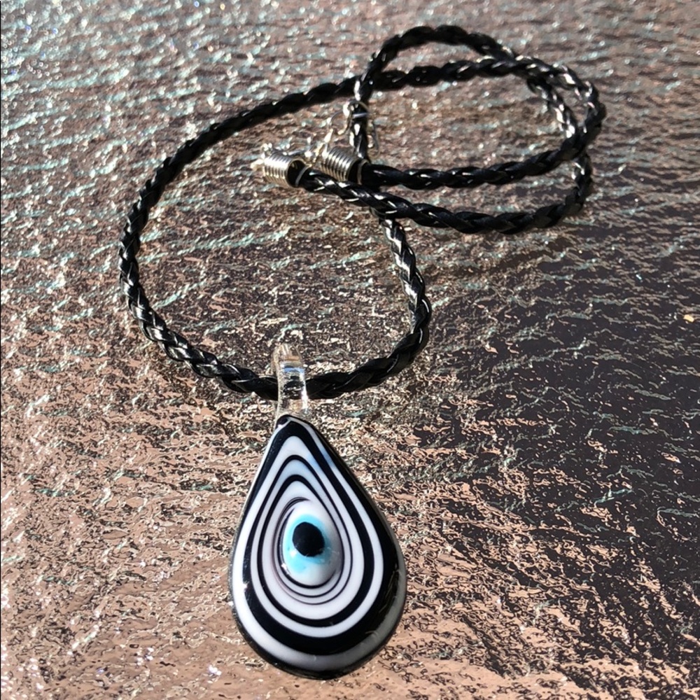 Evil eye Murano glass black leather cord genuine New